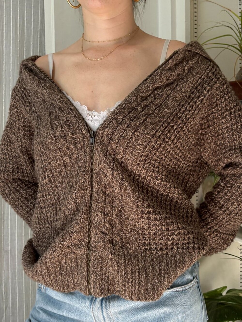 St. Johns Bay Brown Zip-Up Sweater - M
